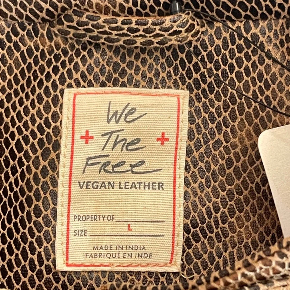 Free‎ People We The Free Snake Print Vegan Leather Moto Jacket Brown L NWT - Picture 3 of 15